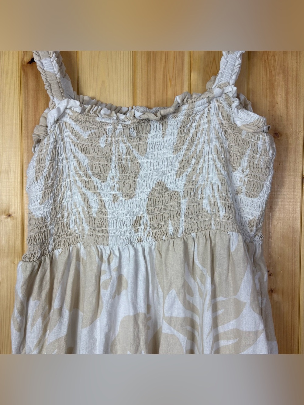 Gap Womens XXL Cream Beige Floral Linen Blend Smocked Tiered Maxi Dress ruffles - Picture 12 of 14